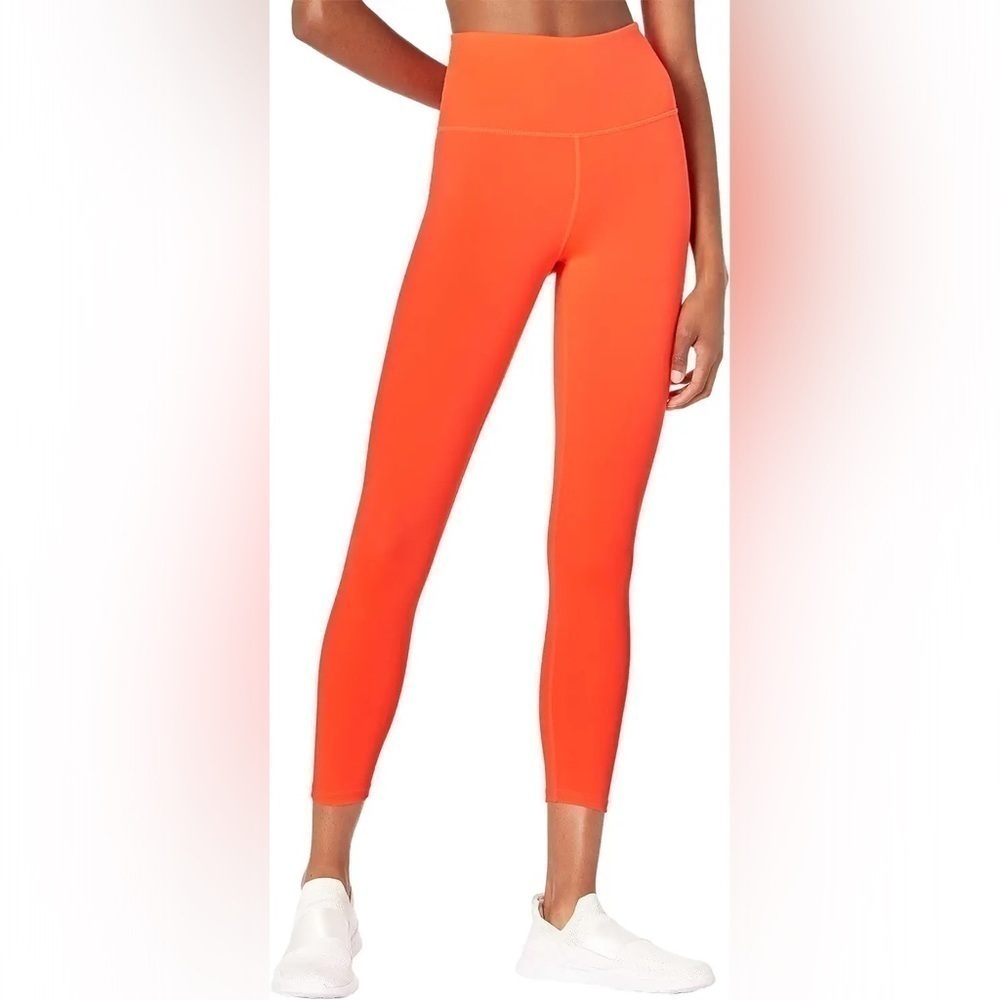 Carbon38 High Rise 7/8 Leggings in Cloud Compression Fluorescent Neon Coral